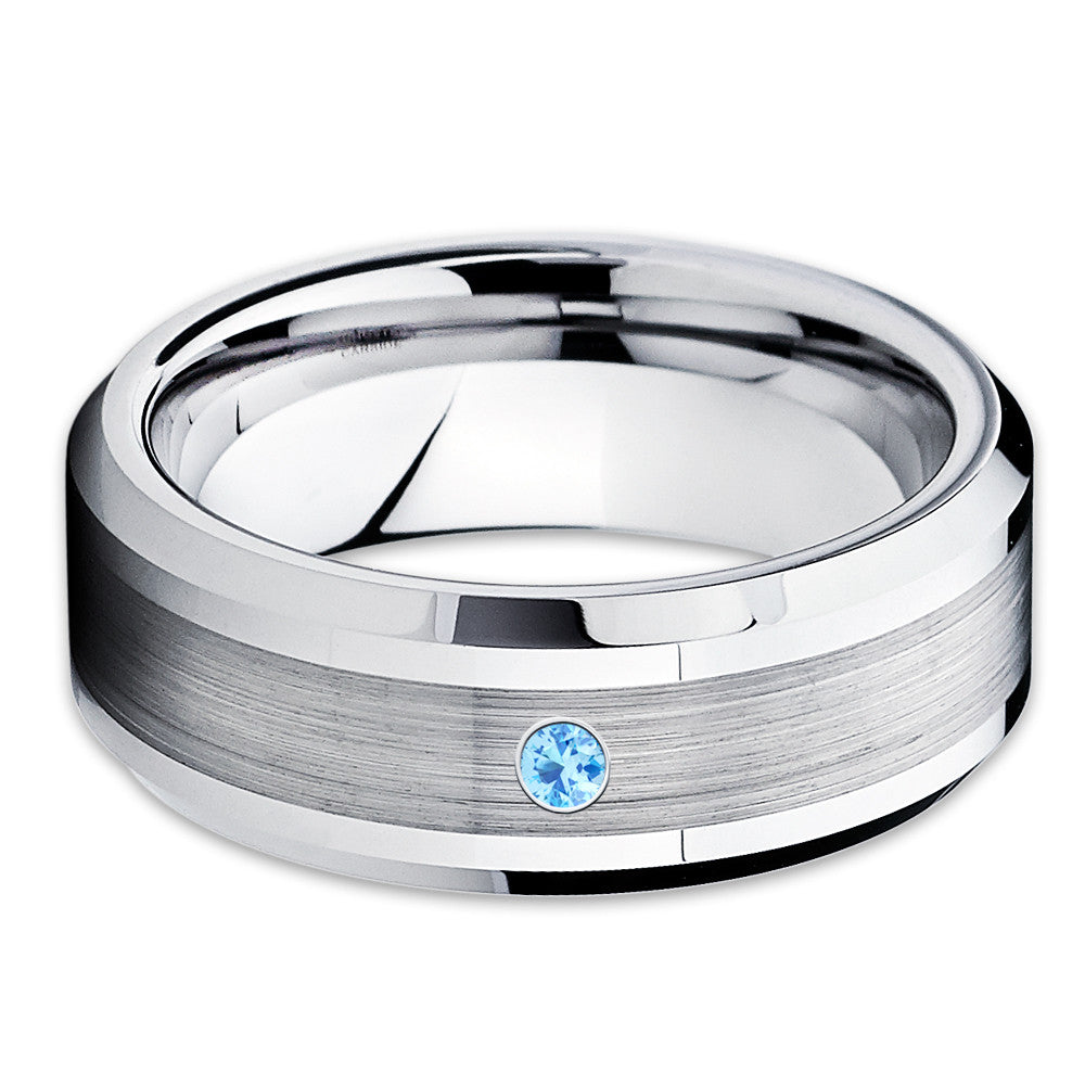 Silver Tungsten Wedding Band - Blue Diamond Ring - Men's Tungsten Ring - Clean Casting Jewelry