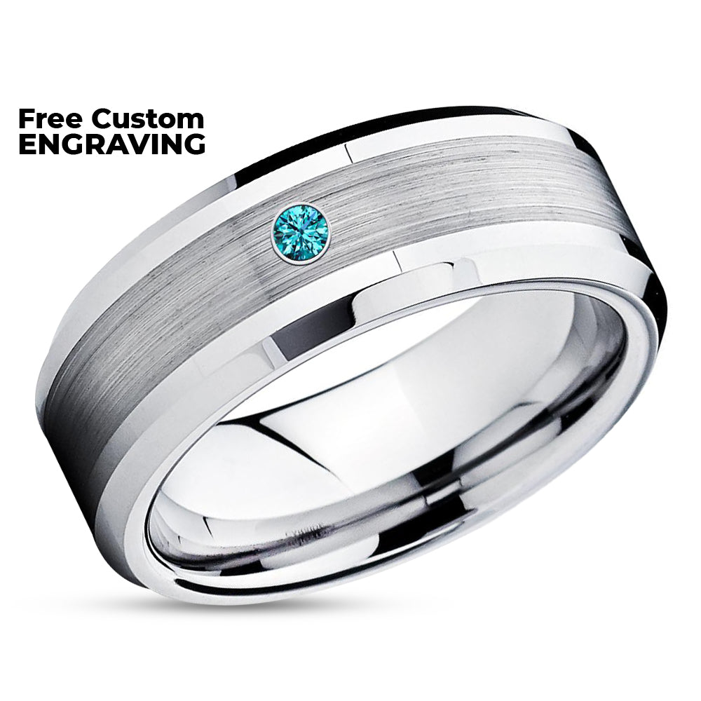 Man's Wedding Ring - Woman's Wedding Ring - Blue Diamond Ring - Tungsten Ring - Band