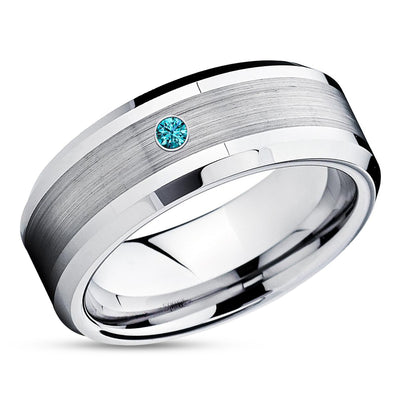 Man's Wedding Ring - Woman's Wedding Ring - Blue Diamond Ring - Tungsten Ring - Band