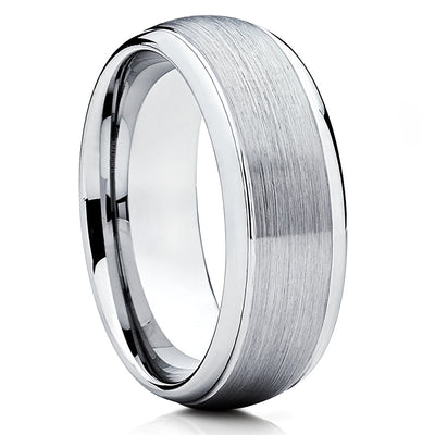 Tungsten Wedding Band - Silver Tungsten Ring - Dome Tungsten Ring - Brush - Clean Casting Jewelry