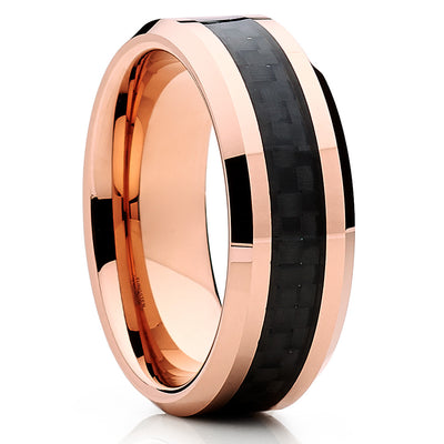 Rose Gold Tungsten Ring - Carbon Fiber Ring - Men's Wedding Band - Clean Casting Jewelry