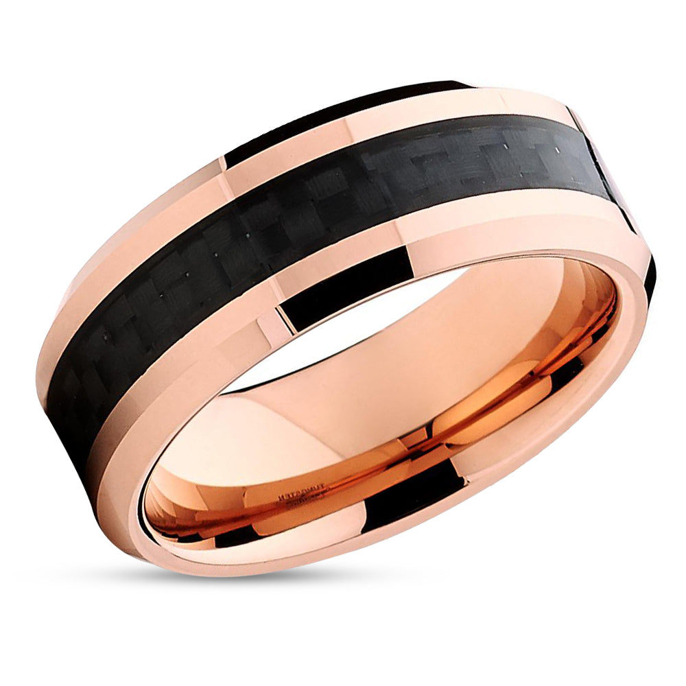 Rose Gold Wedding Ring - Carbon Fiber Wedding Band - Tungsten Wedding Band - Ring