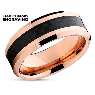 Rose Gold Wedding Ring - Carbon Fiber Wedding Band - Tungsten Wedding Band - Ring