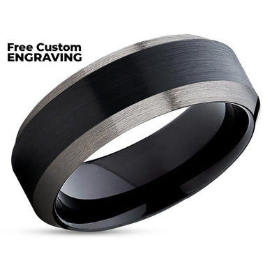 Black Tungsten Wedding Band - Gunmetal Tungsten Ring - Black Tungsten Ring - Black Ring