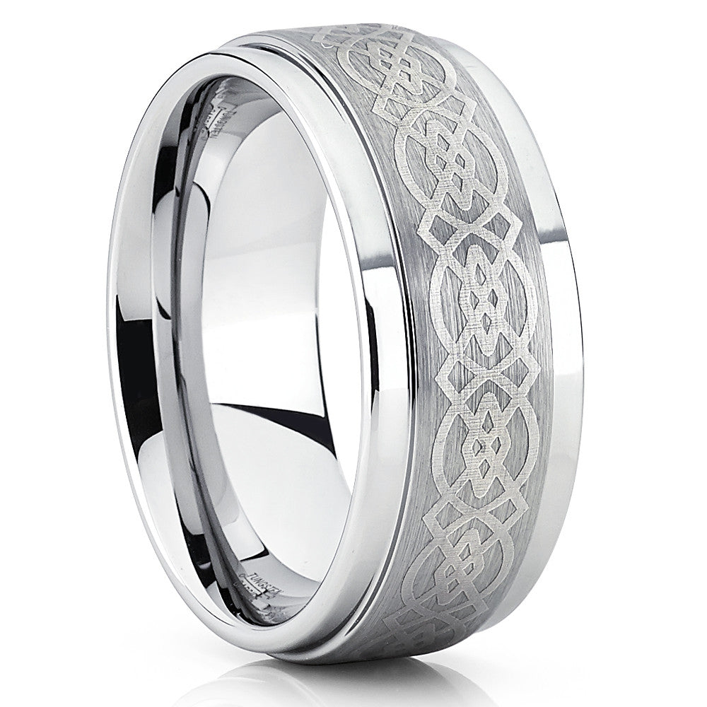 Silver Tungsten Wedding Band - Celtic Ring - Tungsten Wedding Ring - Clean Casting Jewelry