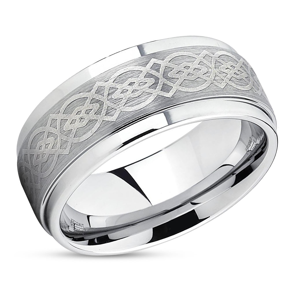 Tungsten Wedding Ring - Silver Tungsten Ring - Celtic Wedding Band - Tungsten Ring