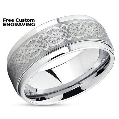 Tungsten Wedding Ring - Silver Tungsten Ring - Celtic Wedding Band - Tungsten Ring