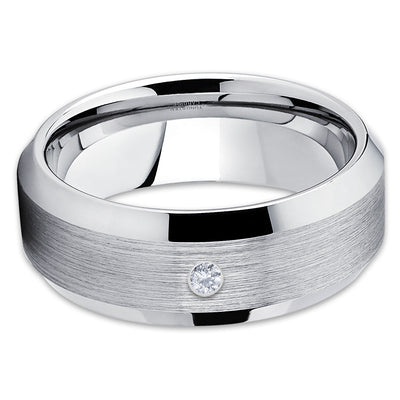 Silver Tungsten Ring - White Diamond Tungsten Ring - Silver Tungsten Band - Clean Casting Jewelry