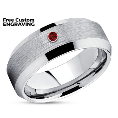 Ruby Wedding Ring - Silver Tungsten Ring - Tungsten Wedding Band - Wedding Ring
