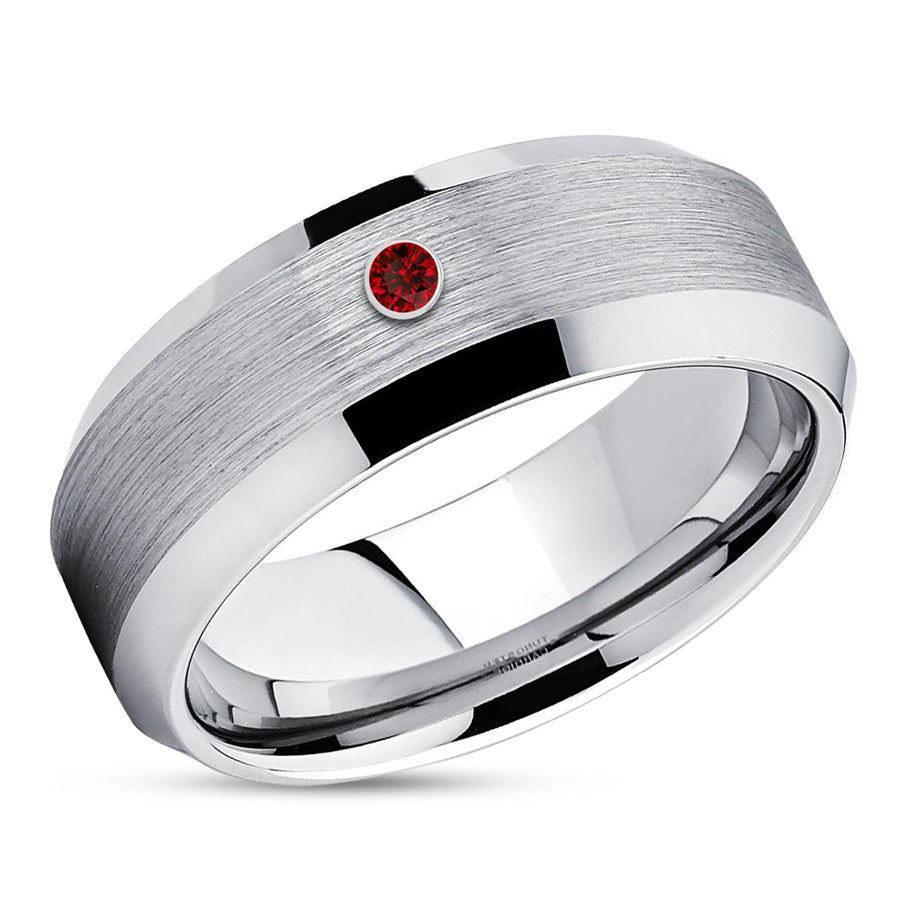 Ruby Wedding Ring - Silver Tungsten Ring - Tungsten Wedding Band - Wedding Ring