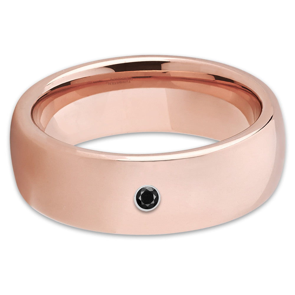 Tungsten Wedding Band - Rose Gold - Wedding Ring - Black Diamond Ring - Clean Casting Jewelry