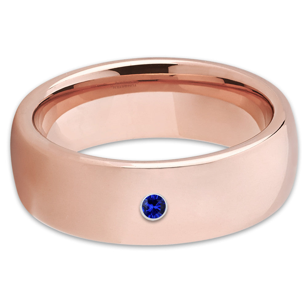 Rose Gold Tungsten Band - Unisex - Rose Gold Tungsten - Blue Sapphire Ring - Clean Casting Jewelry