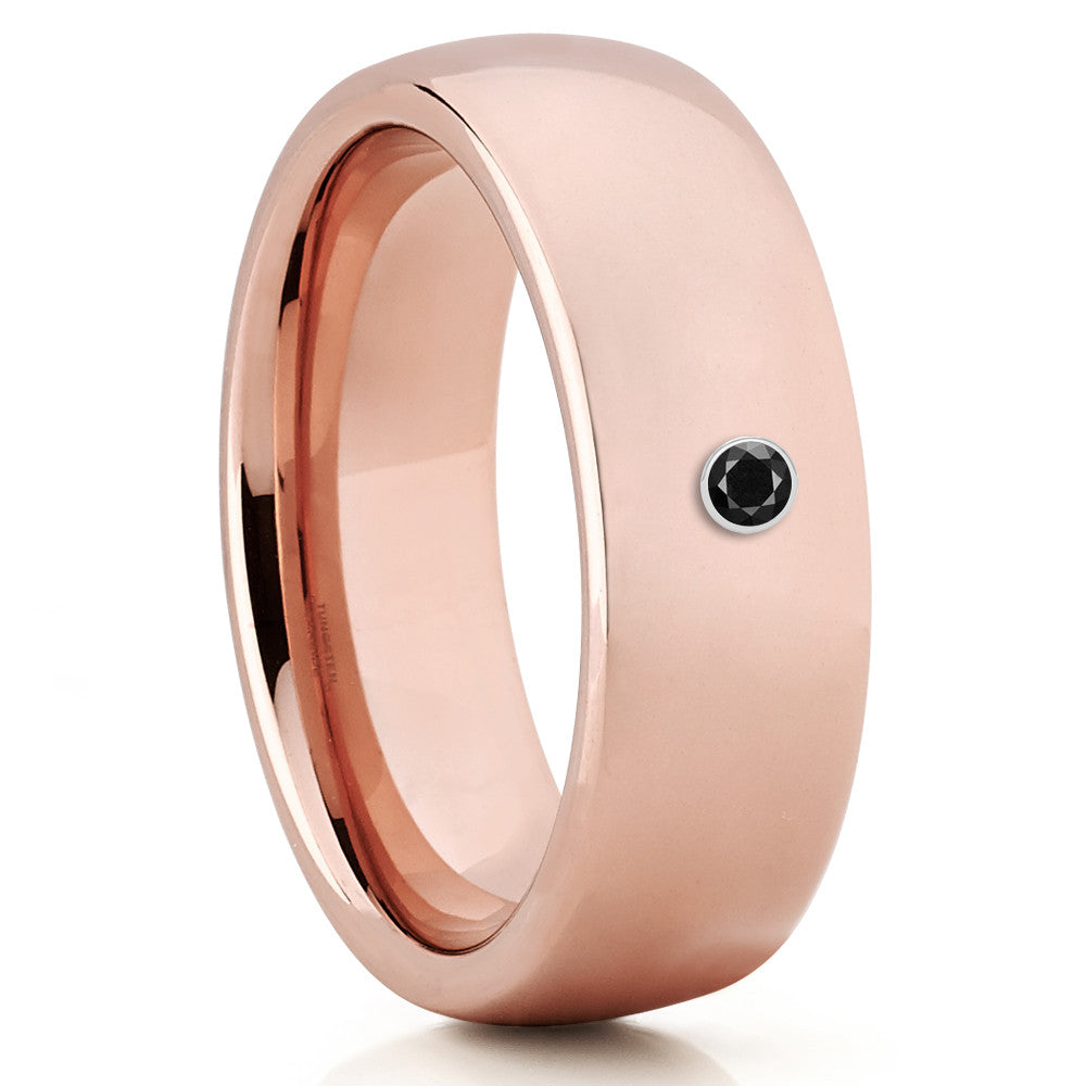 Tungsten Wedding Band - Rose Gold - Wedding Ring - Black Diamond Ring - Clean Casting Jewelry