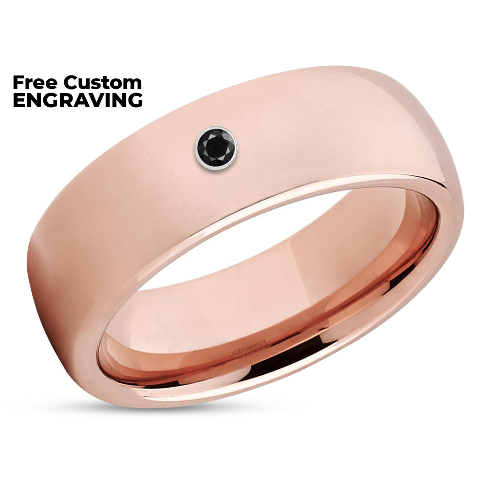 Rose Gold Wedding Ring - Diamond Ring - Black Diamond Ring - Tungsten Band