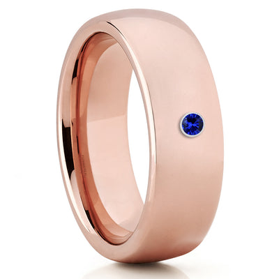 Rose Gold Tungsten Band - Unisex - Rose Gold Tungsten - Blue Sapphire Ring - Clean Casting Jewelry