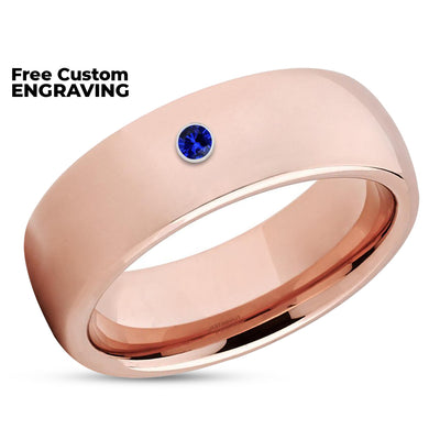 Rose Gold Wedding Band - Blue Sapphire Ring - Tungsten Wedding Band - Rose Gold Band