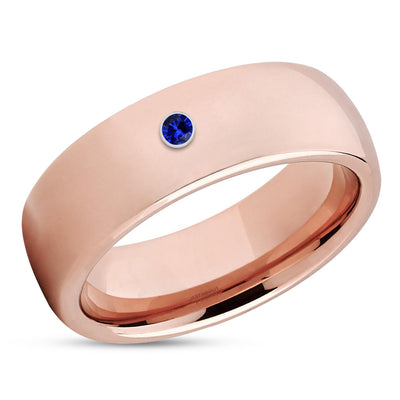 Rose Gold Wedding Band - Blue Sapphire Ring - Tungsten Wedding Band - Rose Gold Band