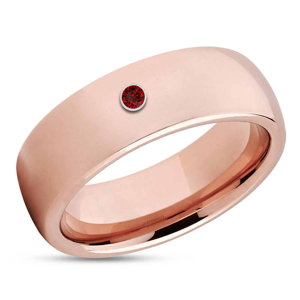 Rose Gold Wedding Ring - Ruby Wedding Band - Tungsten Wedding Ring - Wedding Band