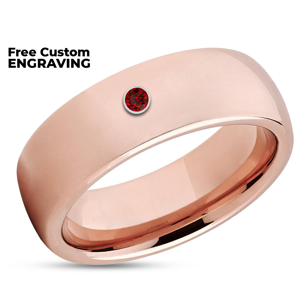 Rose Gold Wedding Ring - Ruby Wedding Band - Tungsten Wedding Ring - Wedding Band