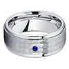 Blue Sapphire Ring - Tungsten Wedding Band - Men's Tungsten - 9mm - Clean Casting Jewelry