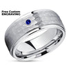 Tungsten Wedding Band - Blue Sapphire Ring - Anniversary Ring - 9mm Ring - Engagement Ring