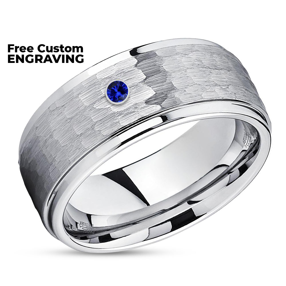 Tungsten Wedding Band - Blue Sapphire Ring - Anniversary Ring - 9mm Ring - Engagement Ring