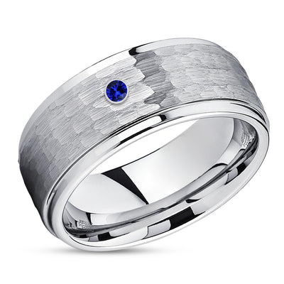 Tungsten Wedding Band - Blue Sapphire Ring - Anniversary Ring - 9mm Ring - Engagement Ring