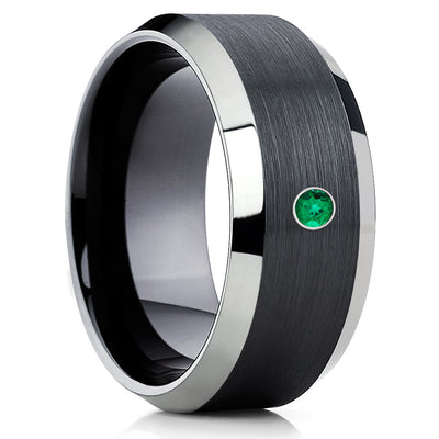 Emerald Tungsten Ring - Black Tungsten Ring - Tungsten Wedding Band - Brush - Clean Casting Jewelry