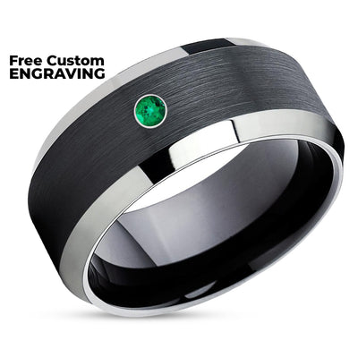 Black Wedding Ring - Emerald Wedding Ring - Tungsten Carbide Ring - Black Wedding Ring