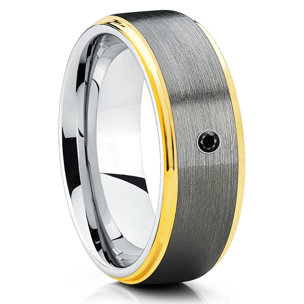 Men's Wedding Band - Tungsten Wedding Band - Black Diamond Ring - Brush - Clean Casting Jewelry