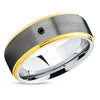 Black Diamond Wedding Ring - Yellow Gold Ring - Tungsten Wedding Band - Gray Ring