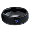 Black Tungsten Ring - Blue Sapphire Ring - Black Tungsten Band - Brush - Clean Casting Jewelry