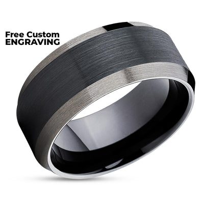 10mm - Black Tungsten Wedding Band - Men's Black Tungsten Ring - Black Ring