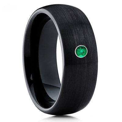 Black Tungsten Ring - Emerald - Tungsten Wedding Band - Men's Ring - Brush - Clean Casting Jewelry