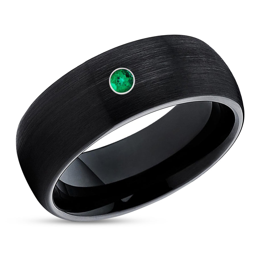 Black Wedding Ring - Emerald Tungsten Ring - Tungsten Wedding Ring - Man's Ring - Women's Ring
