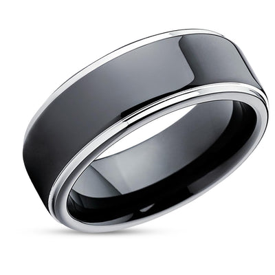 Black Tungsten Ring - Black Wedding Ring - Shiny Black Ring - Wedding Band - 8mm