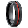 Red Tungsten Wedding Band - Black Ring - Tungsten Wedding Ring 8mm - Clean Casting Jewelry