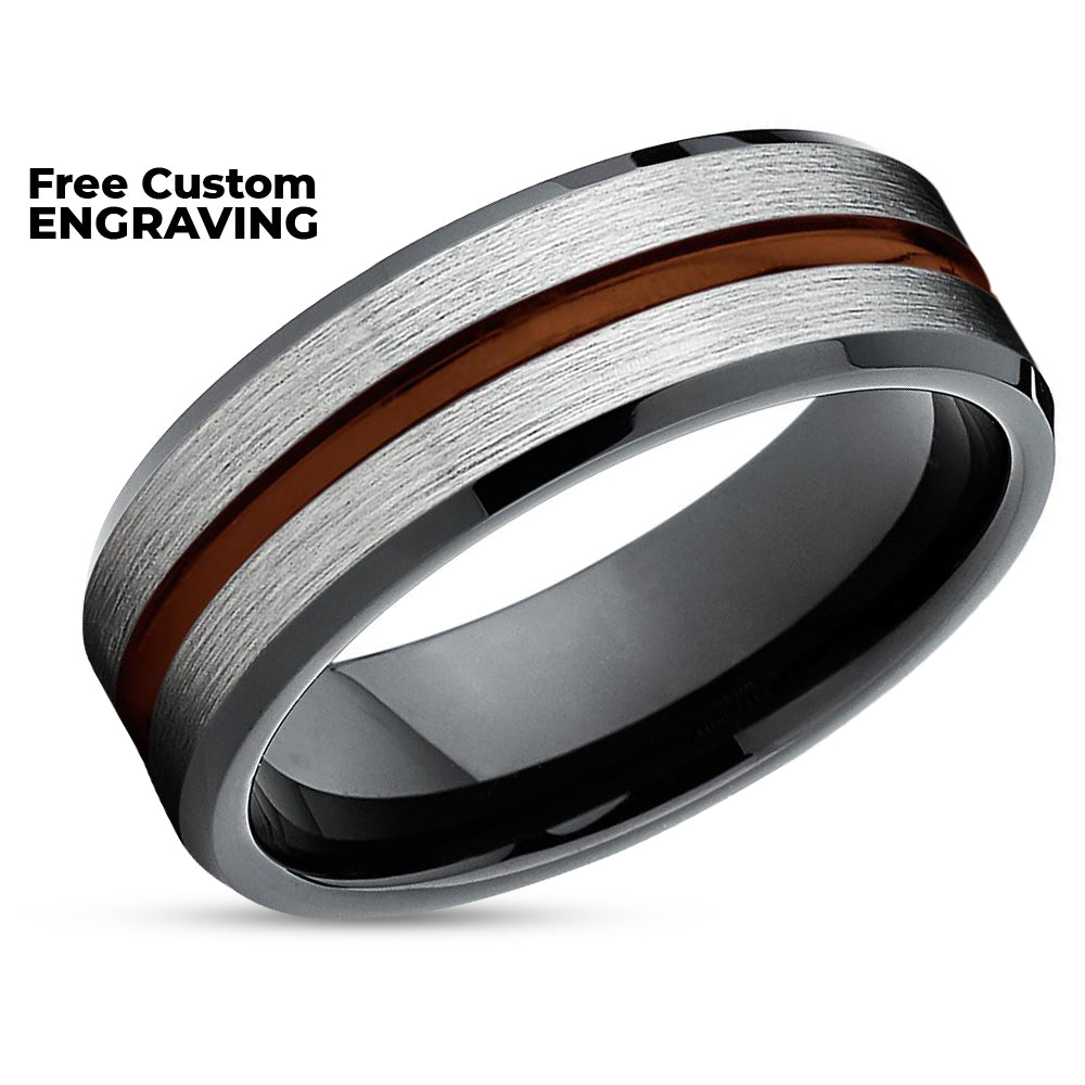 Maroon Tungsten Wedding Band - Black Ring - Maroon Wedding Ring - Black Ring