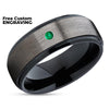 Gunmetal Wedding Ring - BlacK Tungsten Ring - Emerald Wedding Ring - Anniversary Ring