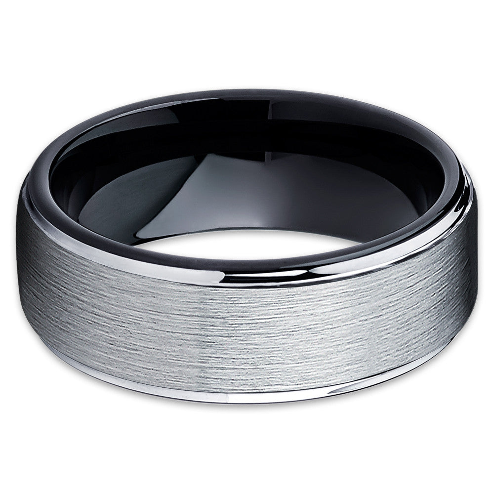 8mm Black Tungsten Wedding Band - Silver - Tungsten Wedding Ring Unique - Clean Casting Jewelry