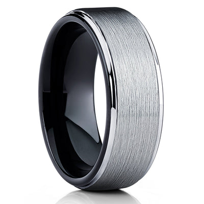 8mm Black Tungsten Wedding Band - Silver - Tungsten Wedding Ring Unique - Clean Casting Jewelry
