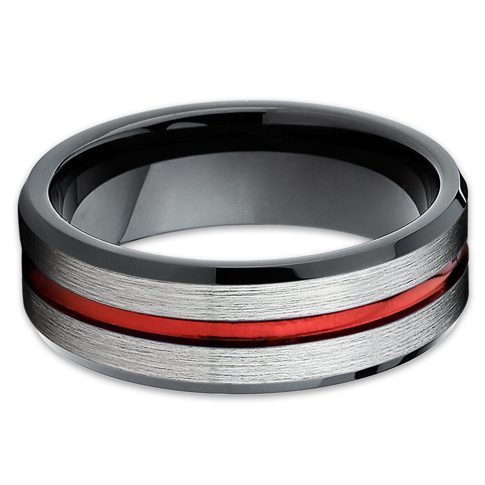 Red Tungsten Ring - Red Wedding Band - Tungsten Wedding Band - Black Ring - Clean Casting Jewelry