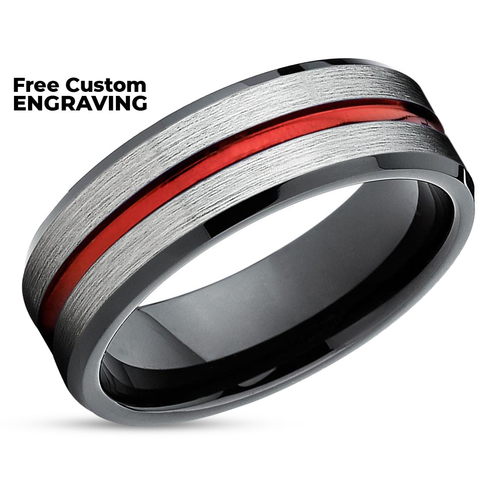 Red Tungsten Ring - Red Wedding Band - Tungsten Wedding Band - Black Ring