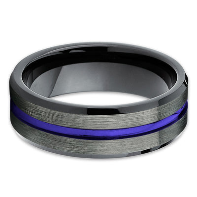 Blue Tungsten Wedding Band - Gunmetal Tungsten Ring - Men's Wedding Band - Clean Casting Jewelry
