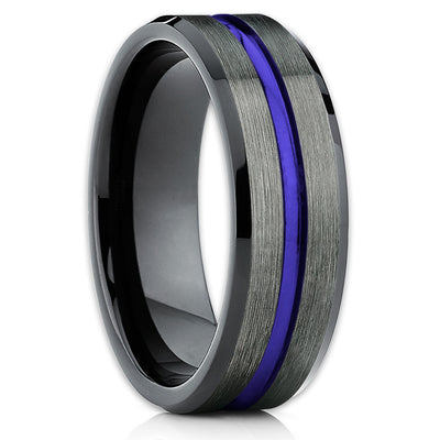 Blue Tungsten Wedding Band - Gunmetal Tungsten Ring - Men's Wedding Band - Clean Casting Jewelry