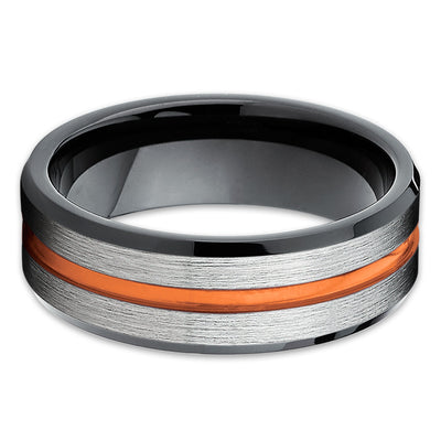 Orange Tungsten Wedding Band - Black Tungsten Ring - Tungsten Wedding Ring - Clean Casting Jewelry