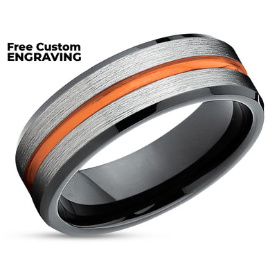 Orange Tungsten Wedding Band - Black Tungsten Ring - Tungsten Wedding Ring