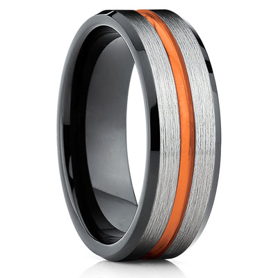Orange Tungsten Wedding Band - Black Tungsten Ring - Tungsten Wedding Ring - Clean Casting Jewelry