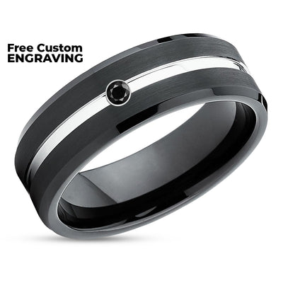 Men's Tungsten Wedding Band - Black Diamond - Black Tungsten Ring - Wedding Band