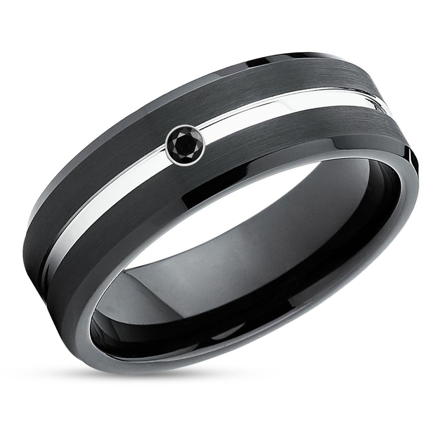 Men's Tungsten Wedding Band - Black Diamond - Black Tungsten Ring - Wedding Band